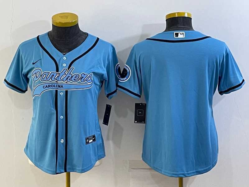 Women%27s Carolina Panthers Blank Blue With Patch Cool Base Stitched Baseball Jersey